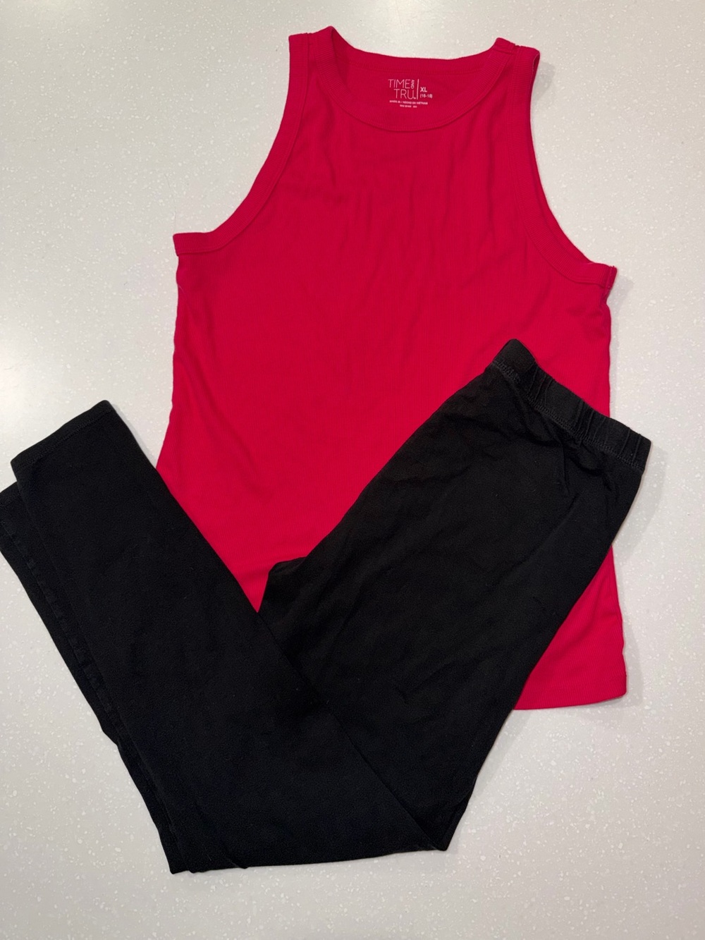 Time and Tru Red Tank Top with Black Leggings - Girls